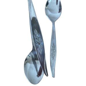 Vtg Hanford Forge Avon Rose Rose Pattern Dinner Teaspoons Set 3 Stainless Korea